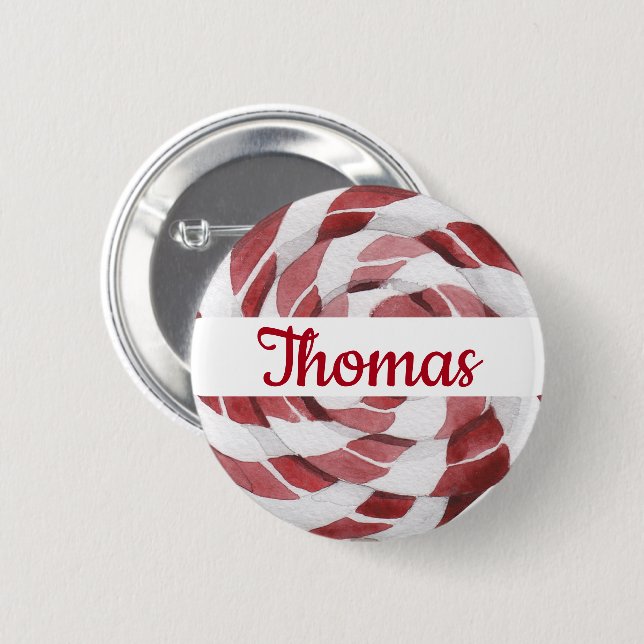 Candy Cane Swirl mit Namen Button (Vorne & Hinten)