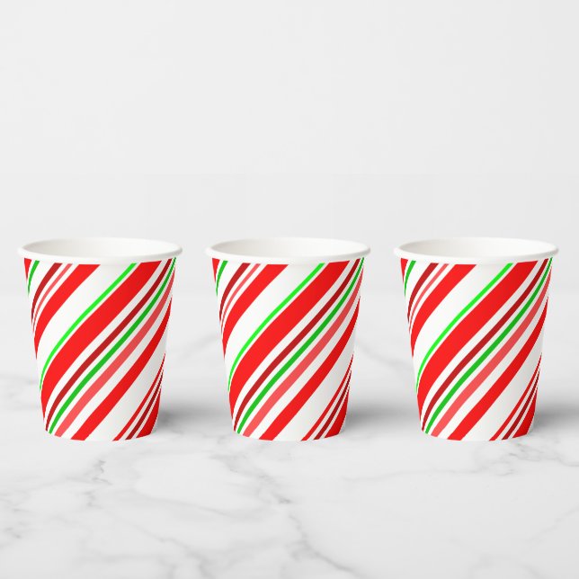 Candy Cane Swirl Stripes Christmas Red White Green Pappbecher (Multi)