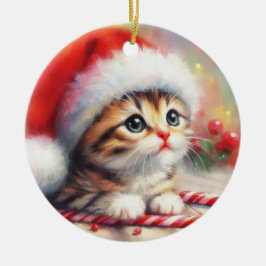 Candy Cane Tabby Kitten Weihnachten Keramik Ornament