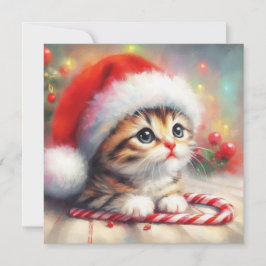 Candy Cane Tabby Kitten Weihnachtskarte Feiertagskarte