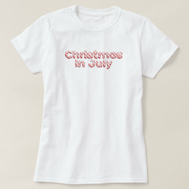 Candy Cane Typografie Weihnachten im Juli T-Shirt (Design vorne)