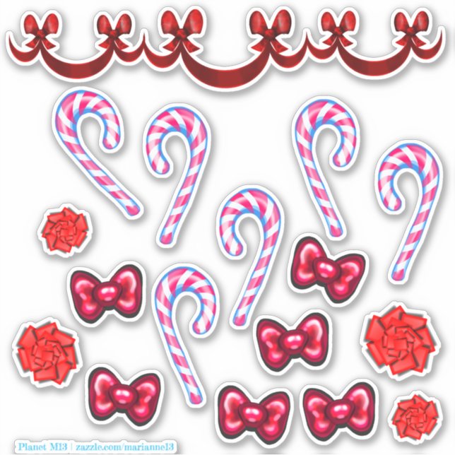 Candy Cane und Bow Sticker Set (Vorderseite)
