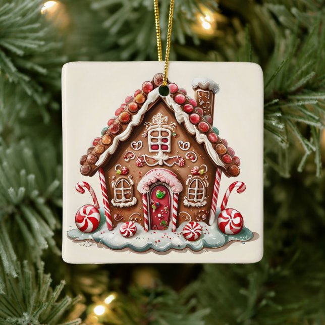 Candy Cane und Gumdrop Delight Gingerbrot House Keramikornament (Baum)
