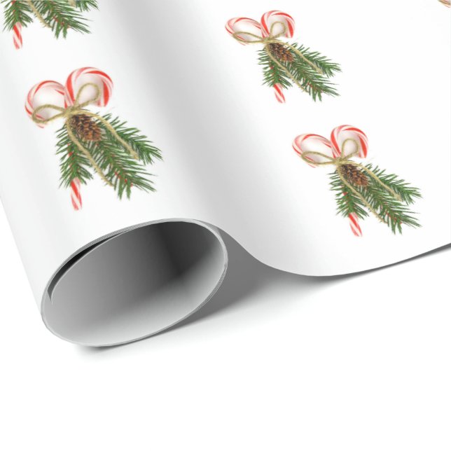 Candy Cane und Pine Bouquet Geschenkpapier (Rolleneckpunkt)