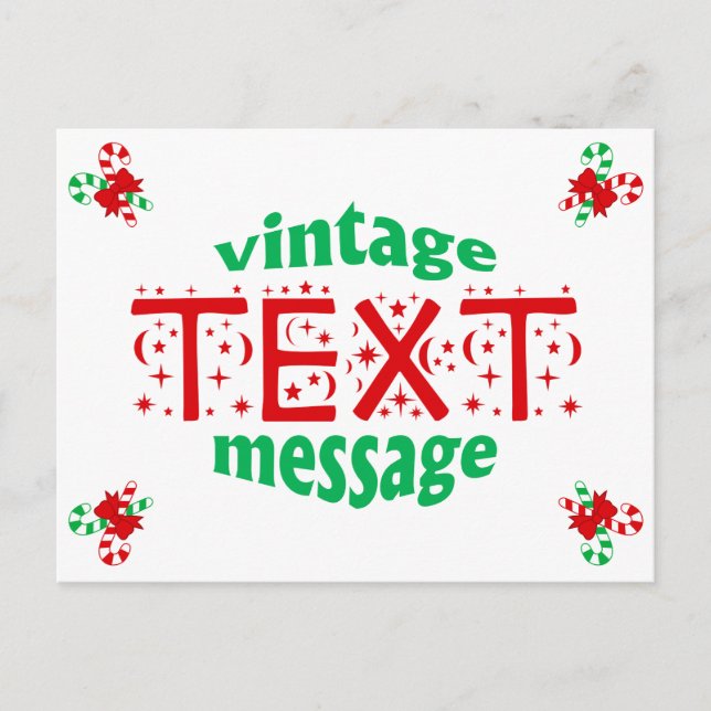 Candy Cane Vintage Textnachrichtenkarte Postkarte (Vorderseite)
