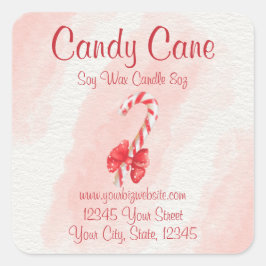 Candy Cane Watercolor Weihnachtskerzensiegel Quadratischer Aufkleber