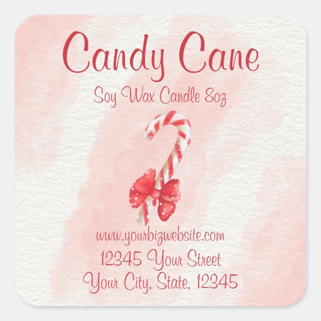 Candy Cane Watercolor Weihnachtskerzensiegel Quadratischer Aufkleber (Vorderseite)