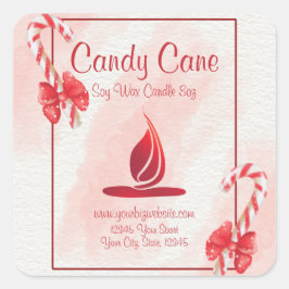 Candy Cane Watercolor Weihnachtskerzensiegel Quadratischer Aufkleber