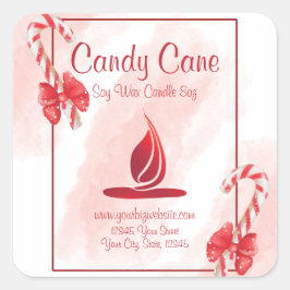 Candy Cane Watercolor Weihnachtskerzensiegel Quadratischer Aufkleber