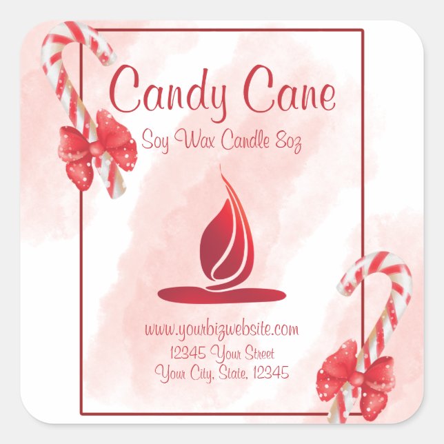 Candy Cane Watercolor Weihnachtskerzensiegel Quadratischer Aufkleber (Vorderseite)