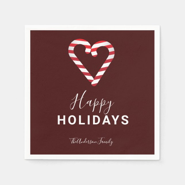 Candy Cane Weihnachten Minimal Red Happy Holidays Serviette (Vorderseite)