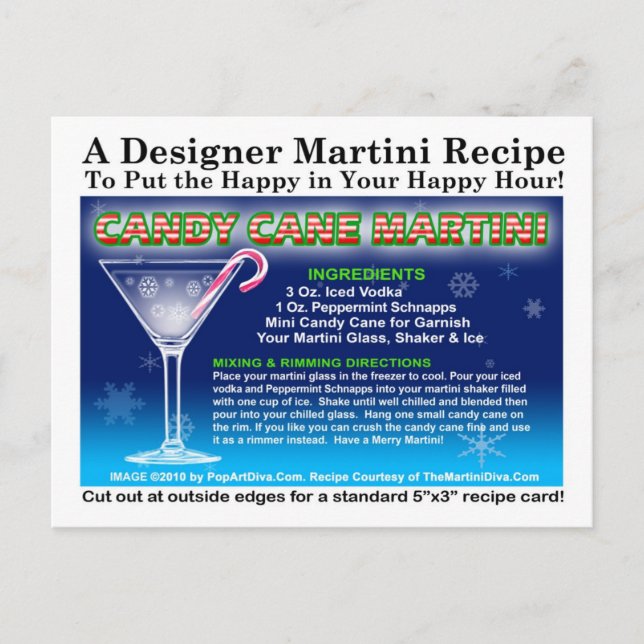 Candy Cane Weihnachts Martini Rezept Postkarte (Vorderseite)