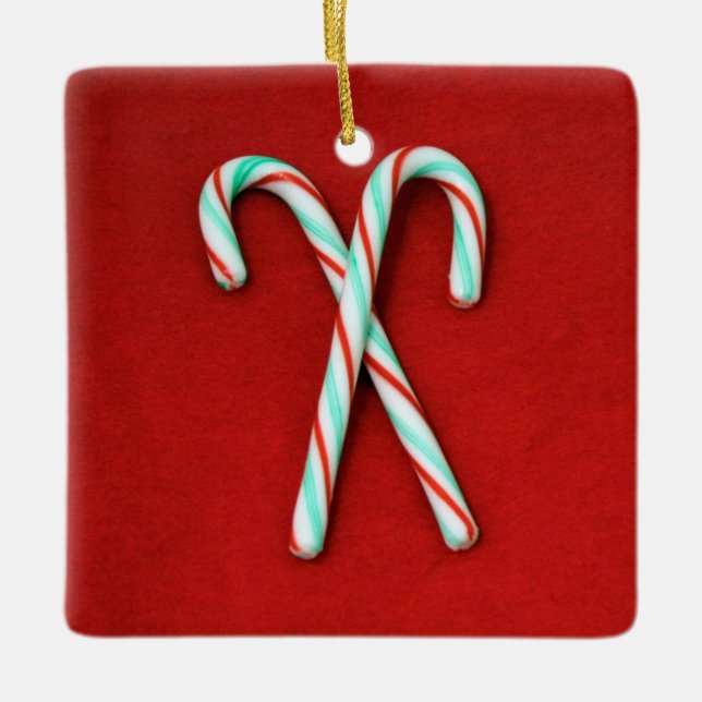 Candy Cane Weihnachtsdekoration Keramikornament (Vorderseite)