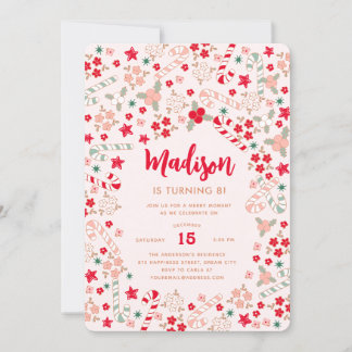 Candy Cane Weihnachtsfeiertage Geburtstagsparty Einladung