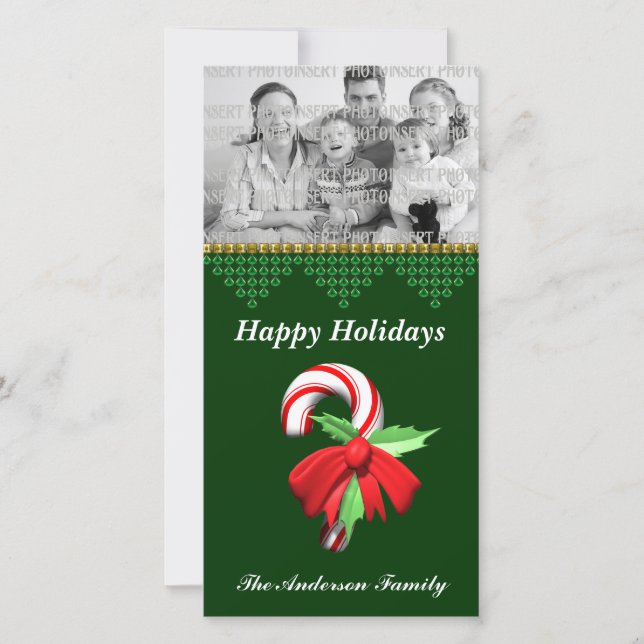 Candy Cane Weihnachtsfotokarte Feiertagskarte (Vorderseite)