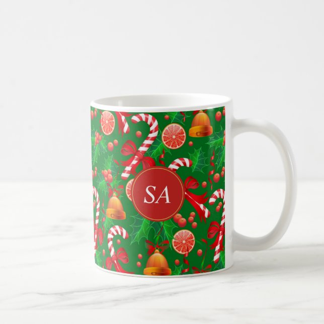 Candy Cane Weihnachtsglocke Weihnachten Holly Kaffeetasse (Rechts)