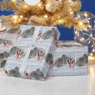 Candy Cane Weihnachtsherzen und Pine Geschenkpapier