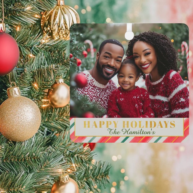 Candy Cane Weihnachtsmarkt Foto Ornament Aus Metall (red, green and gold christmas photo  ornament)