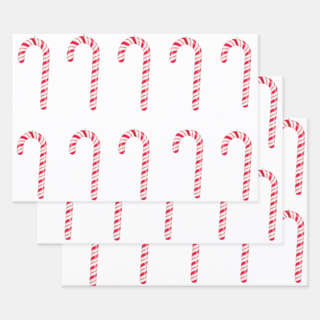 Candy Cane Wrapping Paper Flat Sheet Set 3 Geschenkpapier Set (Set)