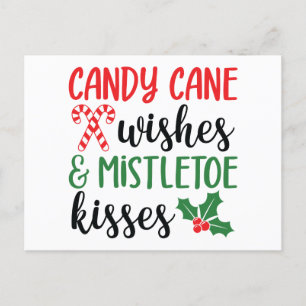 Candy Cane Wünsche und Mistletoe Kisses Feiertagspostkarte