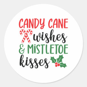 Candy Cane Wünsche und Mistletoe Kisses Runder Aufkleber