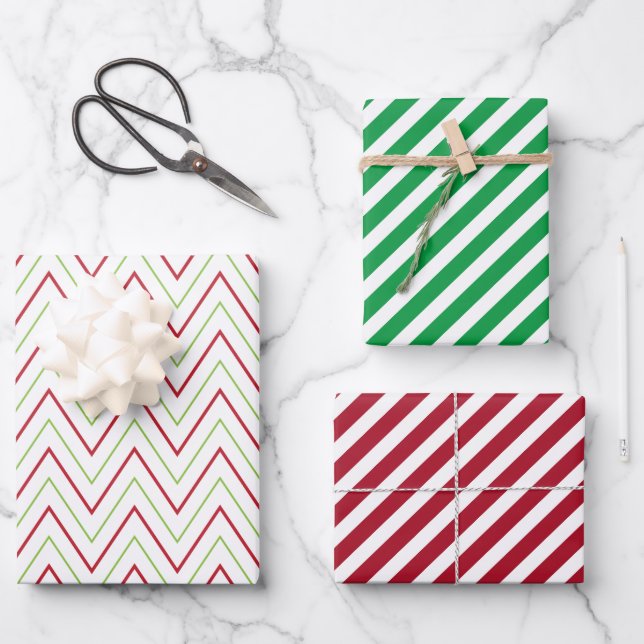 Candy Cane Zickzack und Streifen Muster Geschenkpapier Set (Vorderseite)