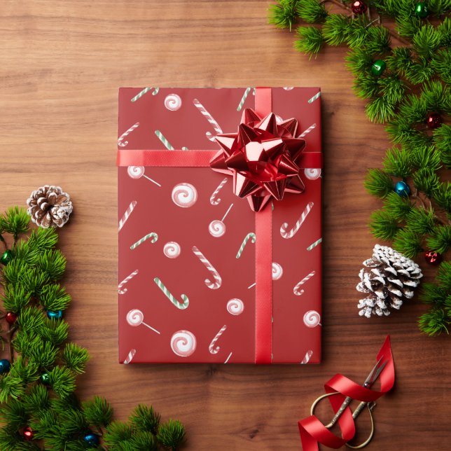 Candy Canes and Bon Bons Roll on Red Geschenkpapier (Feiertagsgeschenk)