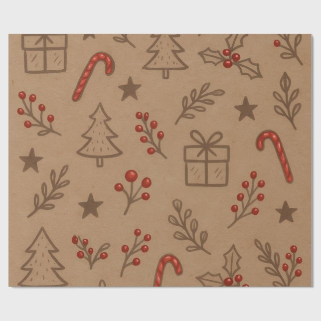 Candy Canes and Holly Christmas Paper Geschenkpapier (Flach)
