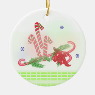 Candy Canes and Pine Boughs Keramik Ornament