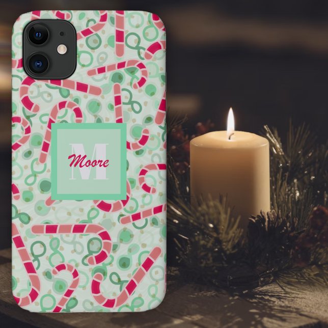 Candy Canes auf Green Ombre Hybrid Paisley Case-Mate iPhone Hülle (Candy Cane on a floating green and caramel motion background Phone Case)