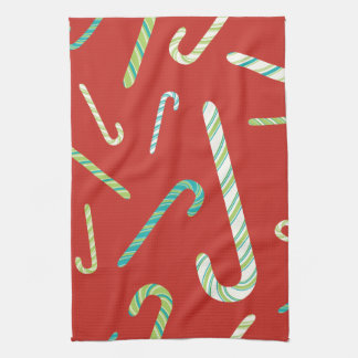 Candy Canes auf rotem Hintergrund Küchentuch