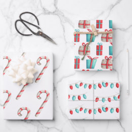 Candy Canes, Geschenke und Weihnachtsbeleuchtung U Geschenkpapier Set