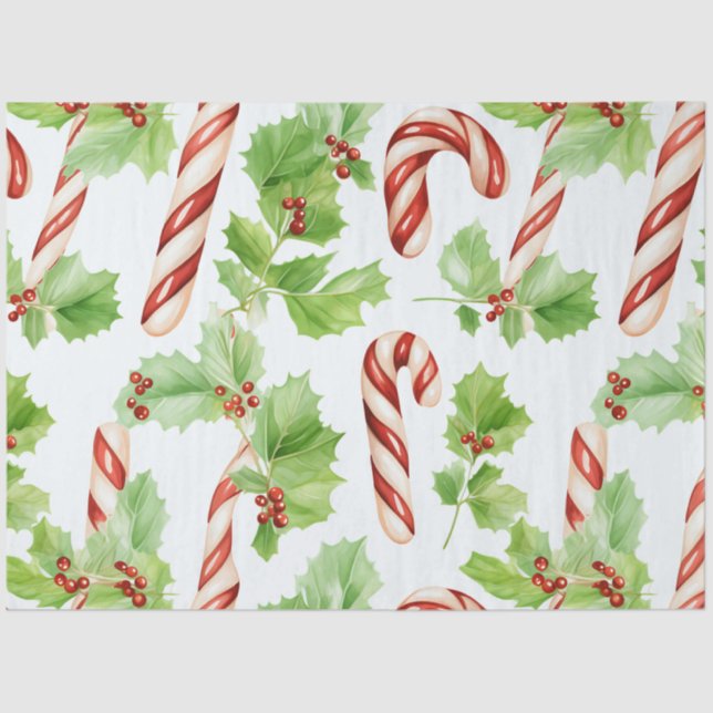 Candy Canes Greenery Winter Berries Weihnachten Seidenpapier (Vorderseite)