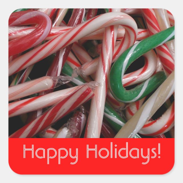Candy Canes Happy Ferien Quadratischer Aufkleber (Vorderseite)