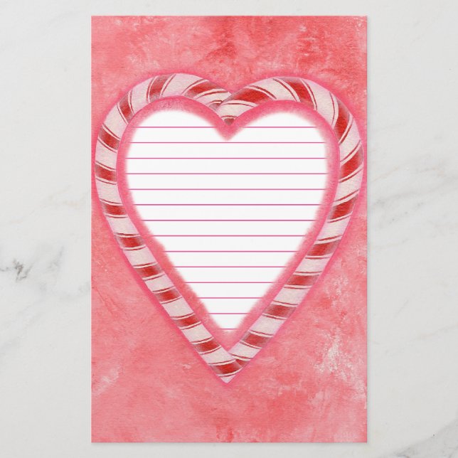 Candy Canes Heart Red Pink White Lined Geschirr Briefpapier (Vorderseite)