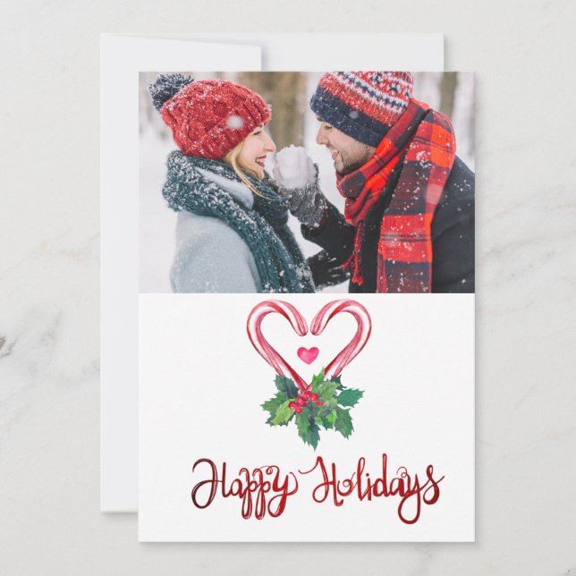 Candy Canes Holly Berry Foto Frohe Weihnachten (Vorderseite)