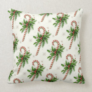 Candy Canes & Holly Christmas Throw Kissen