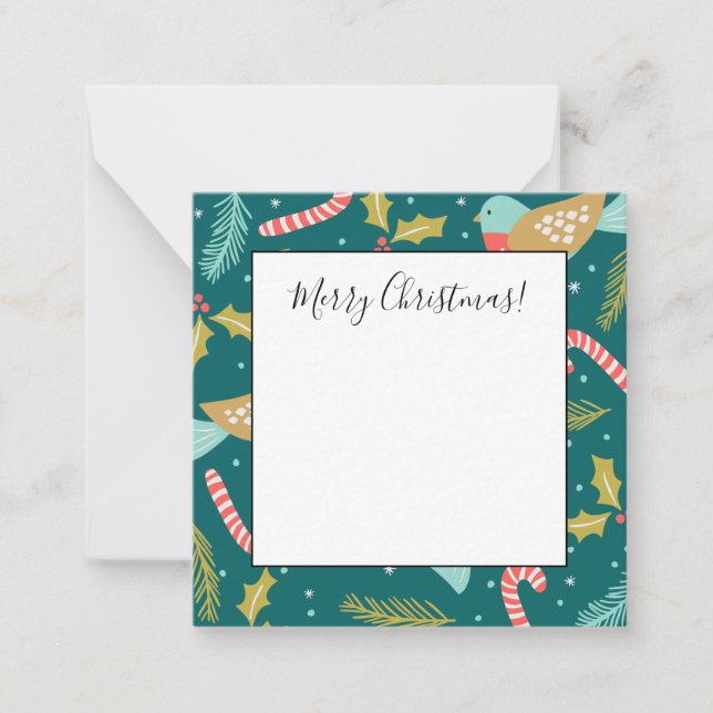 Candy Canes Holly Pine Boughds Birds Mitteilungskarte (Vorderseite)