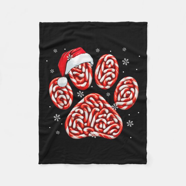 Candy Canes in Dog Paw Xmas Dog Cat Eigentümer Fam Fleecedecke (Vorderseite)
