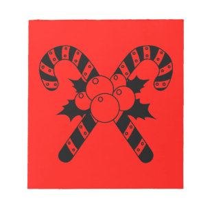 Candy Canes & mistletoe Black Frohe Weihnachten Notizblock