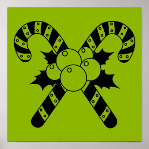 Candy Canes & mistletoe Black Frohe Weihnachten Poster