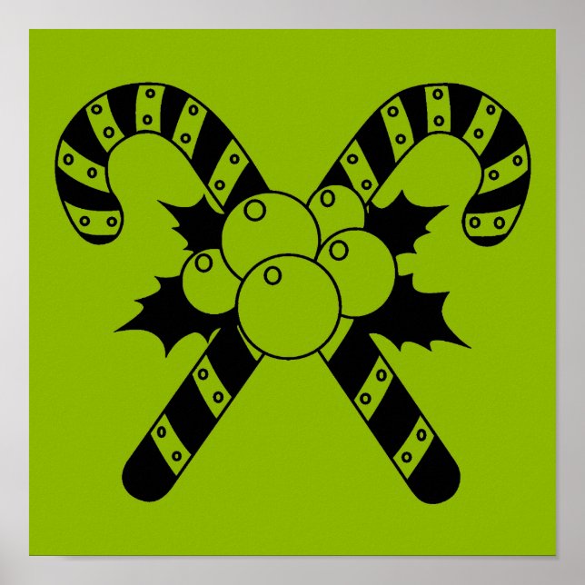 Candy Canes & mistletoe Black Frohe Weihnachten Poster (Vorne)