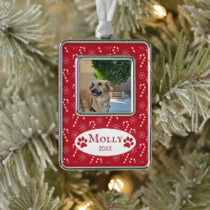 Candy Canes Muster Dog Foto Roter Gerahmter Orname Rahmen-Ornament Silber