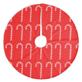 Candy Canes on Red Tree Skirt Fleece Weihnachtsbaumdecke