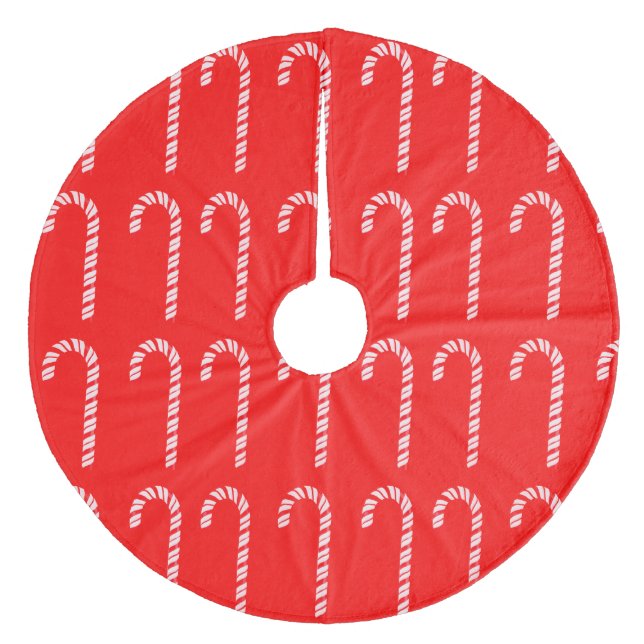 Candy Canes on Red Tree Skirt Fleece Weihnachtsbaumdecke (Vorderseite)