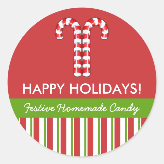 Candy Canes Red Green Food Jar Label Runder Aufkleber (Vorderseite)