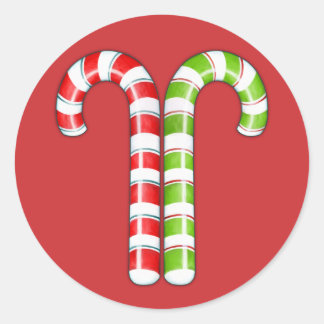 Candy Canes Red Green Round Aufkleber