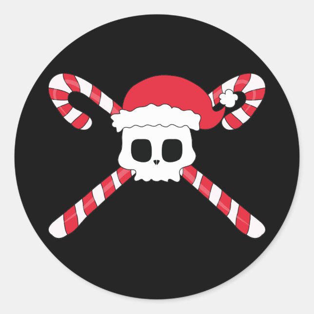 Candy Canes Skull Santa Hat Weihnachten Runder Aufkleber (Vorderseite)