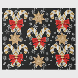 Candy Canes Snowflakes Lebkuchen Kekse Geschenkpapier