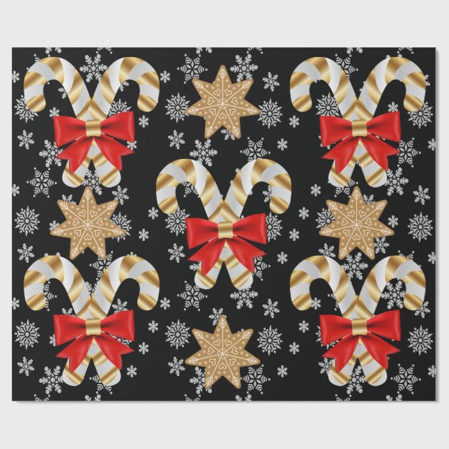 Candy Canes Snowflakes Lebkuchen Kekse Geschenkpapier (Flach)